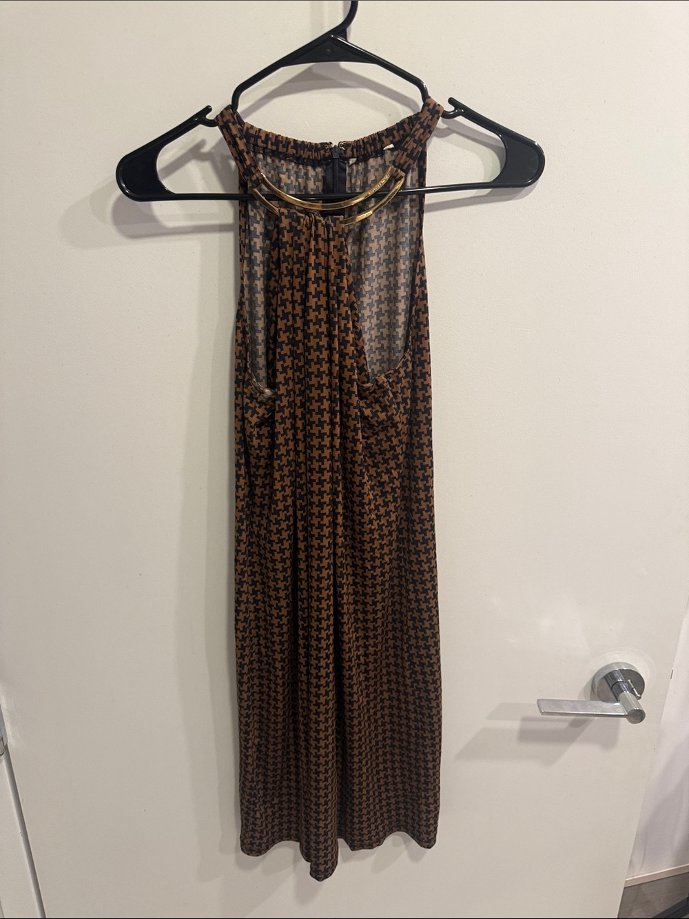 Michael Kors Brown Houndstooth Halter Midi Dress